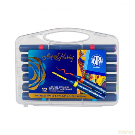 Markery akrylowe dwustronne trókątne ASTRA Art&Hobby - 12 szt. walizka