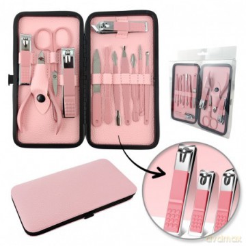 ECARLA Zestaw akcesoriów do manicure, pedicure - różowe 12w1 AK20