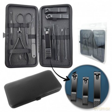 ECARLA Zestaw akcesoriów do manicure, pedicure w etui - czarny 12w1 AK21