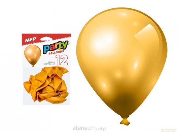 Balon dmuchany metal złoty 26 cm 12szt