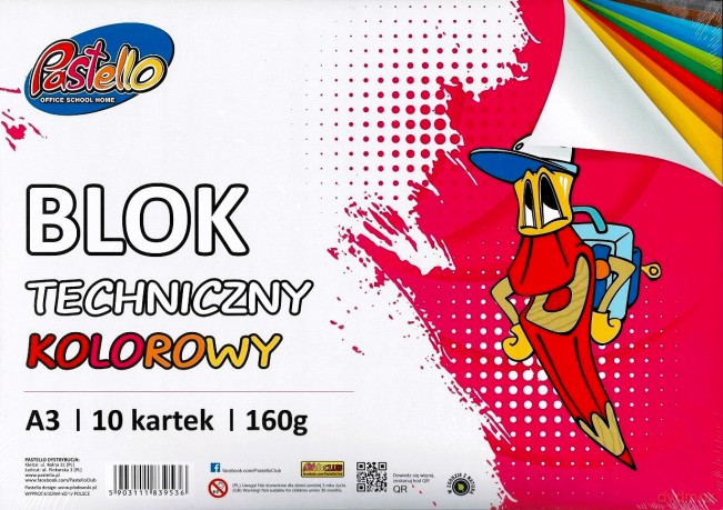 Blok techniczny A3 160g kolorowy 10 kartek
