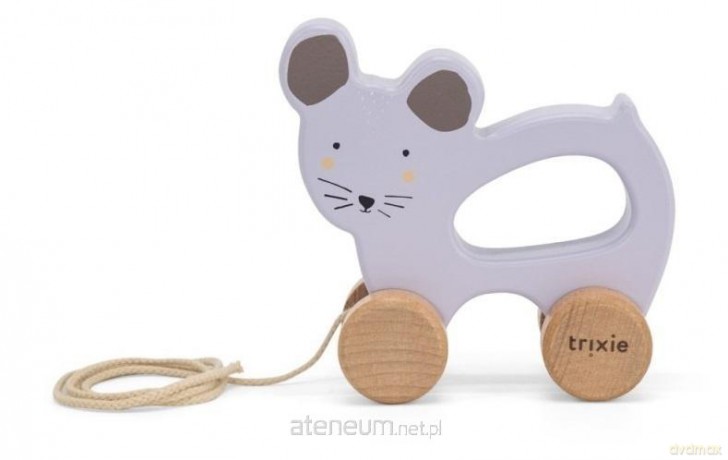 Drewniana zabawka do ciągnięcia Myszka
