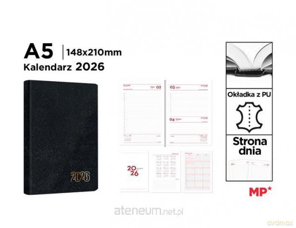 Kalendarz 2026 A5 dzienny czarny [KALENDARZ]