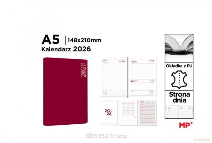 Kalendarz 2026 A5 dzienny czerwony [KALENDARZ]
