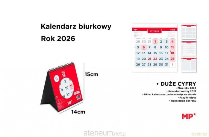 Kalendarz 2026 biurkowy 14x15 cm czerwony [KALENDARZ]