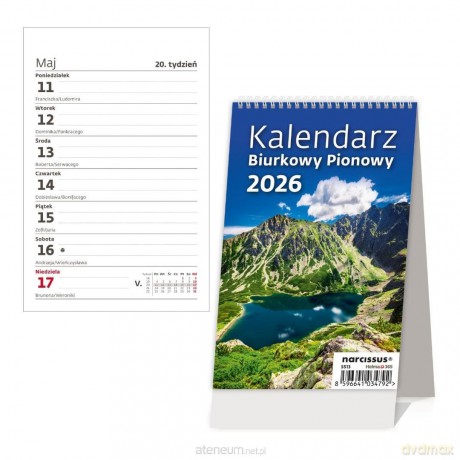 Kalendarz 2026 biurkowy pionowy tygodniowy [KALENDARZ]