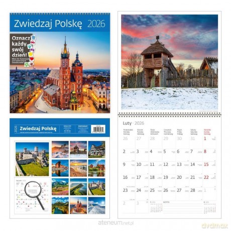 Kalendarz 2026 ścienny 30x30 Zwiedzaj Polskę [KALENDARZ]