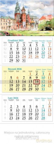 Kalendarz 2026 ścienny trójdzielny Kraków [KALENDARZ]