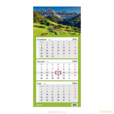 Kalendarz 2026 trójdzielny Góry Dolomity [KALENDARZ]