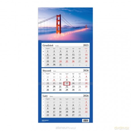 Kalendarz 2026 trójdzielny Most Golden Gate [KALENDARZ]