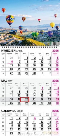 Kalendarz 2026 trójdzielny na spirali Balony [KALENDARZ]