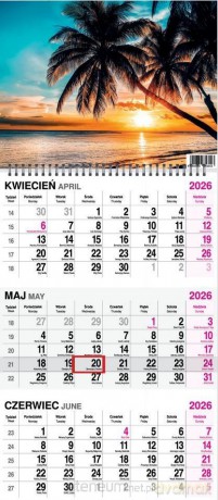 Kalendarz 2026 trójdzielny na spirali Palma [KALENDARZ]