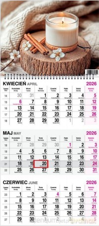 Kalendarz 2026 trójdzielny na spirali Świeczka [KALENDARZ]