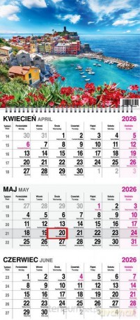 Kalendarz 2026 trójdzielny na spirali Widok [KALENDARZ]
