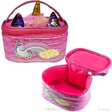 Kosmetyczka puff Jednorożec magenta