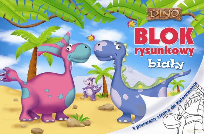 Blok Rysunkowy Biały A4/20 kartek Z Pierwsza Strona Do Kolorowania (Dino) [SZKOŁA]