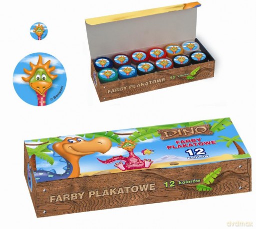 Farby Plakatowe 12 kolorów (Dino) [SZKOŁA]