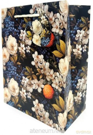 Torebka ozdobna matowa 18x23x10 cm Białe Kwiaty