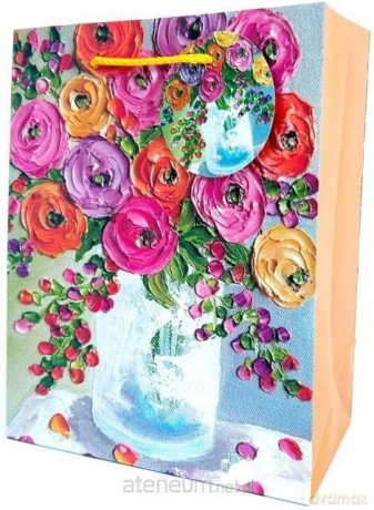 Torebka ozdobna matowa 18x23x10 cm Kwiaty