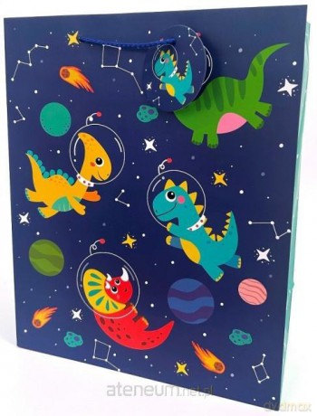 Torebka ozdobna matowa 26x32x12 cm Dinozaury