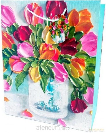Torebka ozdobna matowa 26x32x12 cm Kwiaty