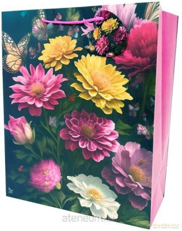 Torebka ozdobna matowa 26x32x12 cm Kwiaty