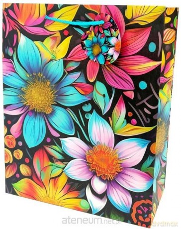 Torebka ozdobna matowa 26x32x12 cm Kwiaty neon
