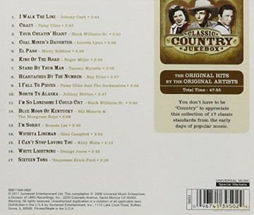 Classic Country Jukebox: I Walk The Line. Crazy. Your Cheatin Heart. Coal Miners Daughter. Stand By Your Man [CD]