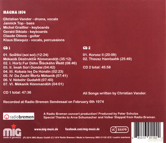 Magma: Zuhn Wol Unsai Live 1974 [2CD]