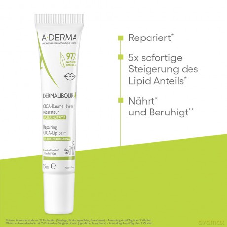 A-DERMA Hydrating lip balm Dermalibour+ (Repairing Cica-Lip Balm) 15 ml