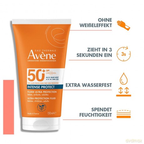Avene Waterproof Sunscreen Fluid SPF 50+ Intense Protect (Ultra Water-Resistant Fluid) 150 ml