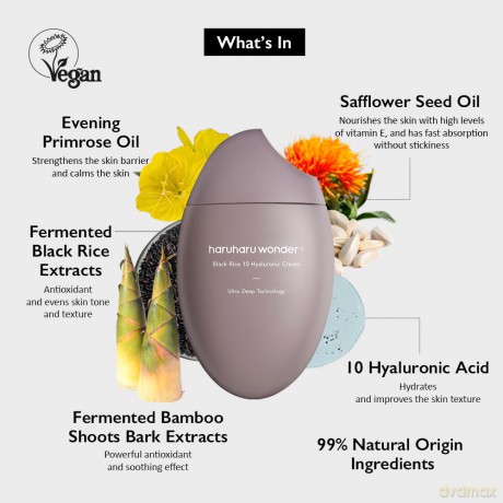 Haruharu Wonder Black Rice Moisturizing Face Cream (10 Hyaluronic Cream) 50 ml