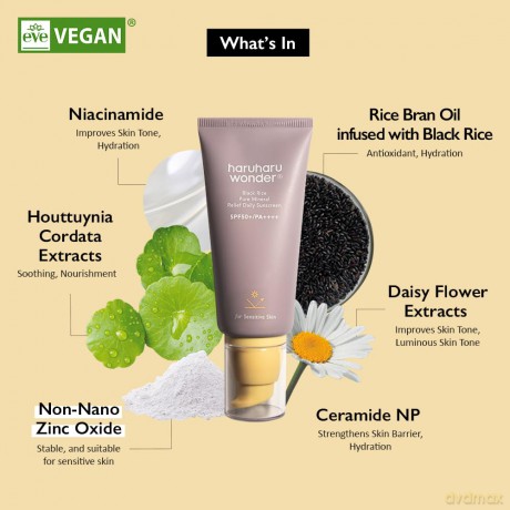 Haruharu Wonder Mineral sunscreen SPF 50+ Black Rice Pure Mineral (Relief Daily Sunscreen) 50 ml
