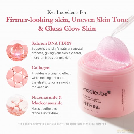 Medicube PDRN Pink Collagen Toning Gel Toner Pads (70 pcs)