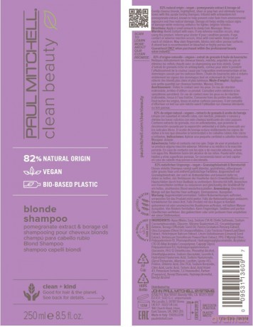 Paul Mitchell Shampoo neutralizing yellow tones Clean Beauty (Blonde Shampoo) - Volume: 250 ml