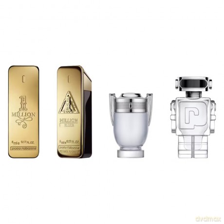 Rabanne Kolekce miniatur pro muže - One Million - woda toaletowa 5 ml + One Million Elixir Intense - parfém 5 ml + Invictus - woda toaletowa 5 ml + Phantom - woda toaletowa 5 ml