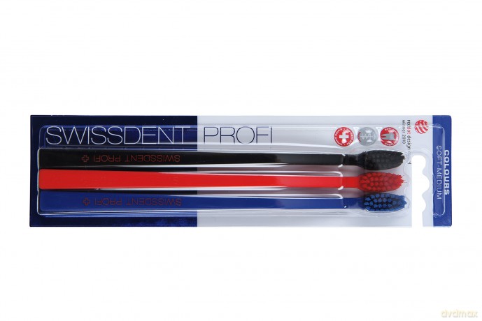 Swissdent Toothbrush Colours Soft-Medium 2 + 1 FREE (black + red + blue)