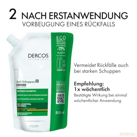 Vichy Replacement refill for anti-dandruff shampoo for dry hair Dercos (Shampoo Refill) 500 ml