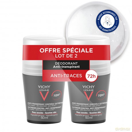 Vichy Set of deodorant balls for sensitive skin Homme 72H (Deodorant Anti-Transpirant) 2 x 50 ml