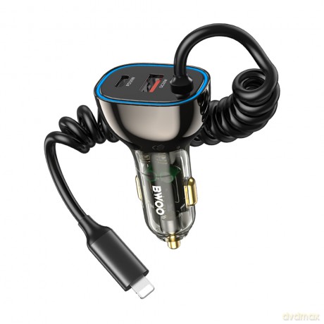 BWOO 30W ładowarka samochodowa PD CC96L 1x USB-C 1x USB z kablem lightning szara