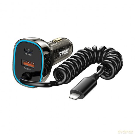 BWOO 30W ładowarka samochodowa PD CC96L 1x USB-C 1x USB z kablem lightning szara