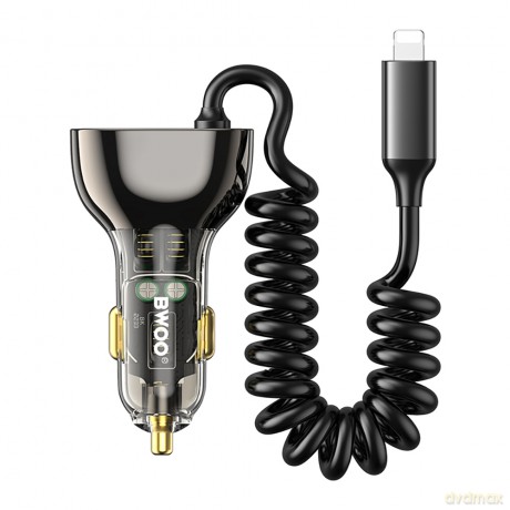 BWOO 30W ładowarka samochodowa PD CC96L 1x USB-C 1x USB z kablem lightning szara