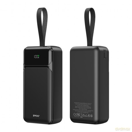 BWOO 65W powerbank 30000 mAh 2 x USB-A, 1 x Type C z wyświetlaczem lcd, czarny