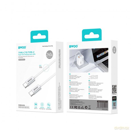 BWOO kabel pleciony 240W USB-C - USB-C BO-X317C-C 1m biały