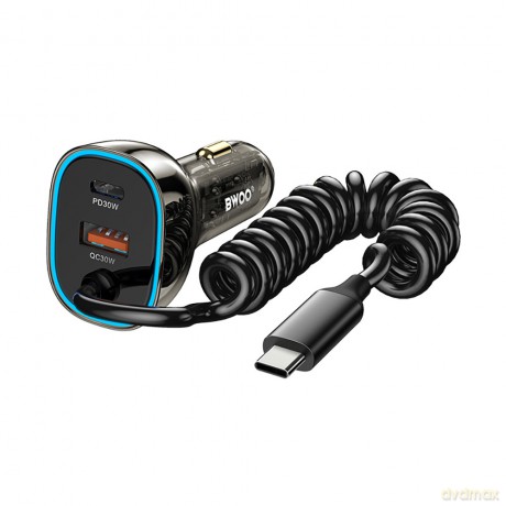 BWOO ładowarka samochodowa PD CC96C 1x USB-C 1x USB 30W z kabelem USB-C szara