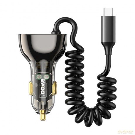 BWOO ładowarka samochodowa PD CC96C 1x USB-C 1x USB 30W z kabelem USB-C szara