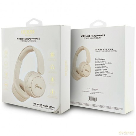 Guess słuchawki nauszne bezprzewodowe BT HEADPHONES SCRIPT METAL LOGO beżowe