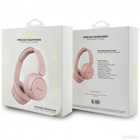 Guess słuchawki nauszne bezprzewodowe BT HEADPHONES SCRIPT METAL LOGO różowe