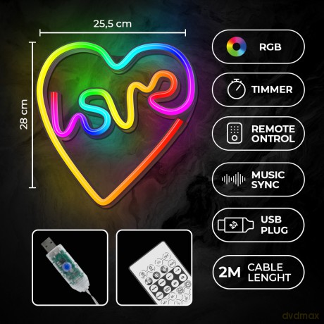 Neon LED RGB LOVE W SERCU FLRN02 + pilot Forever Light
