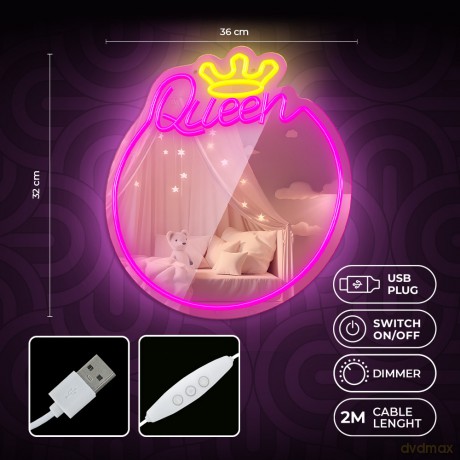 Neon MIRROR LED QUEEN ciepły biały róż FMNE04 Forever Light